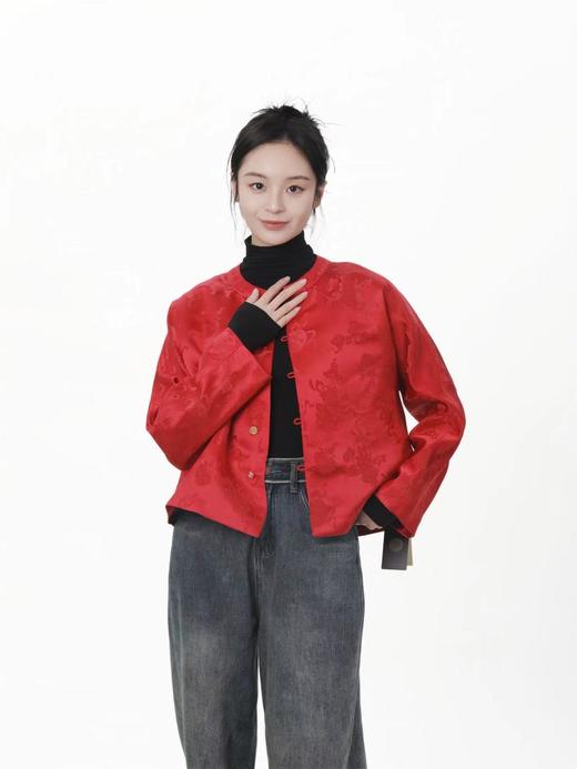 盛唐牡丹 |真丝花蕾缎女外套-钉珠款(钉珠花纹随机） 商品图1