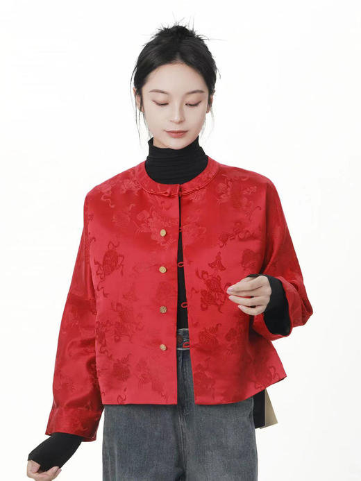 盛唐牡丹 |真丝花蕾缎女外套-钉珠款(钉珠花纹随机） 商品图0