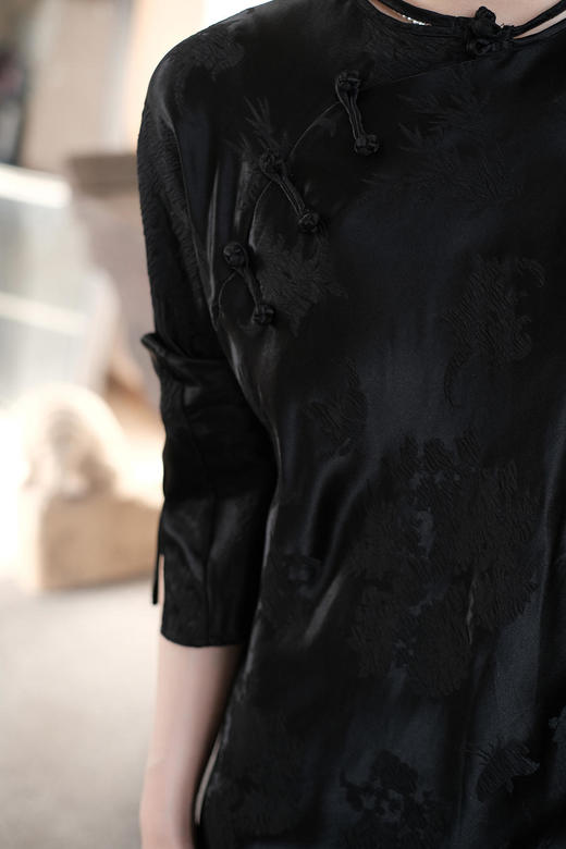 瑕疵|盛唐牡丹 |梅兰竹菊真丝冠乐皱斜襟旗袍裙[特价品](特殊商品不退不换) 商品图11