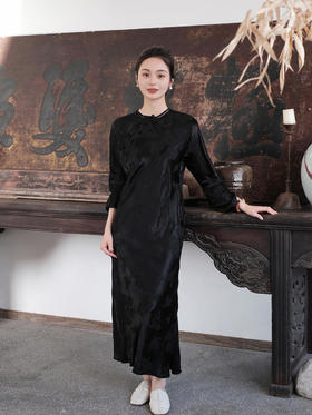 瑕疵|盛唐牡丹 |梅兰竹菊真丝冠乐皱斜襟旗袍裙[特价品](特殊商品不退不换)