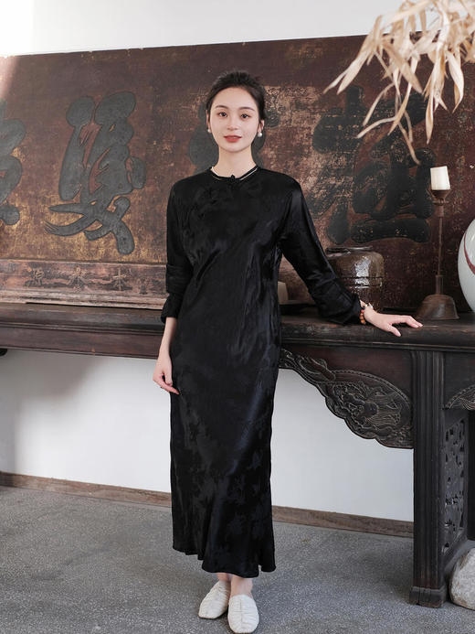 瑕疵|盛唐牡丹 |梅兰竹菊真丝冠乐皱斜襟旗袍裙[特价品](特殊商品不退不换) 商品图0