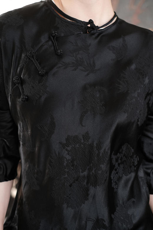 瑕疵|盛唐牡丹 |梅兰竹菊真丝冠乐皱斜襟旗袍裙[特价品](特殊商品不退不换) 商品图10