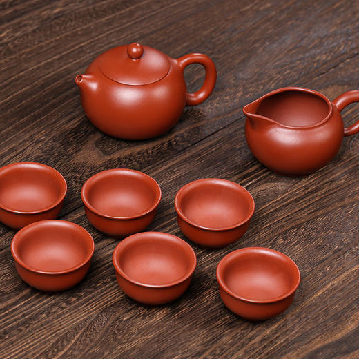 【样品特惠5折，仅1套无原包装，无货退款】智慧-宜兴紫砂原矿大红袍西施壶功夫茶套组（1壶1海6杯） 商品图0