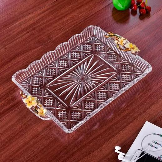 佛罗端斯 珐琅彩托盘水晶玻璃水果盘家用放杯子的盘子轻奢风长方形茶盘杯盘古典花纹托盘 商品图4