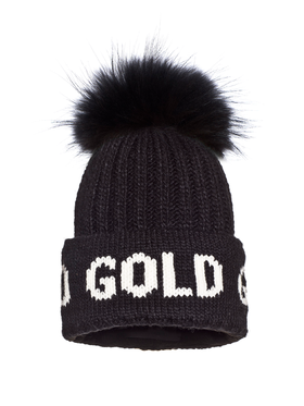 Goldbergh - Hodd Beanie Real Pom - Black - 女装 - 帽子 - 黑色