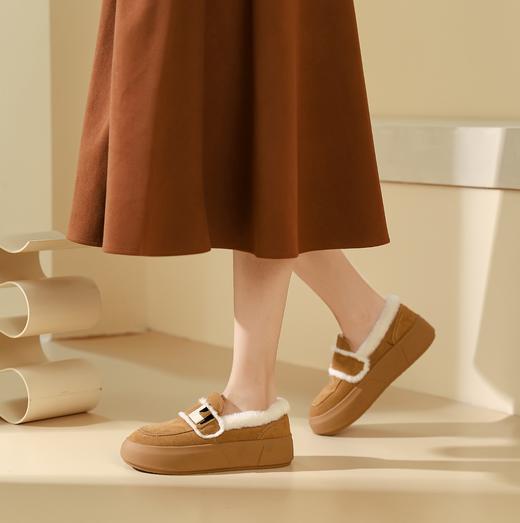 西村名物2023秋冬季新款加绒乐福鞋豆豆鞋外穿雪地鞋T23DM46211 商品图6