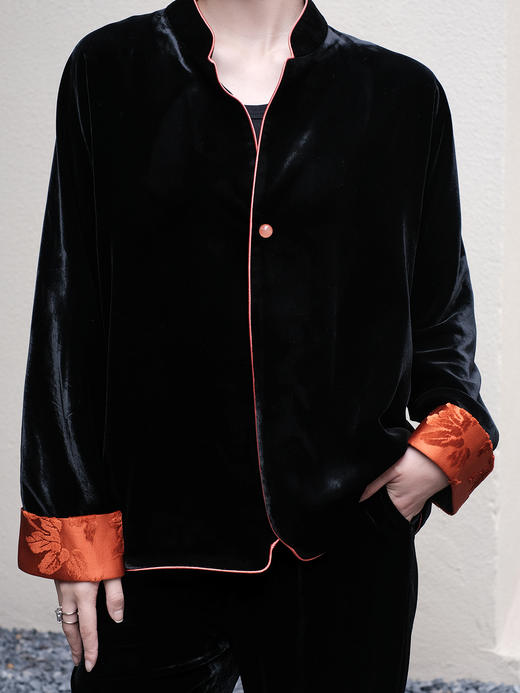 盛唐牡丹 |限量款真丝丝绒拼接漳绒一粒扣外套 (漳绒袖口各色) 商品图6