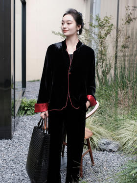 盛唐牡丹 |限量款真丝丝绒拼接漳绒一粒扣外套 (漳绒袖口各色)