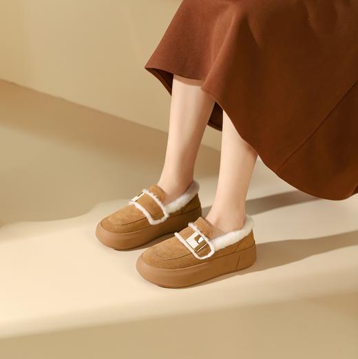 西村名物2023秋冬季新款加绒乐福鞋豆豆鞋外穿雪地鞋T23DM46211 商品图5