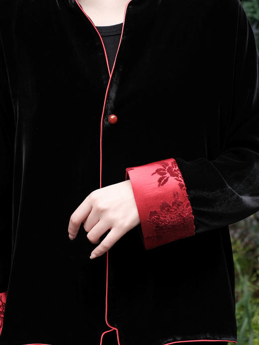 盛唐牡丹 |限量款真丝丝绒拼接漳绒一粒扣外套 (漳绒袖口各色) 商品图2