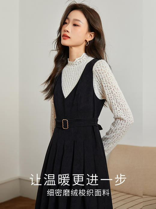 【专属特价】熙世界高级感磨绒背心裙女2025秋冬新款打底V领无袖连衣裙 商品图2