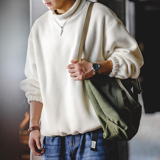 马登工装 美式休闲摇粒绒卫衣立领cityboy宽松慵懒无帽套头衫男秋 商品图3