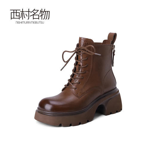 西村名物2023秋冬季新款厚底小个子增高厚底真皮马丁靴T23DS46021 商品图2