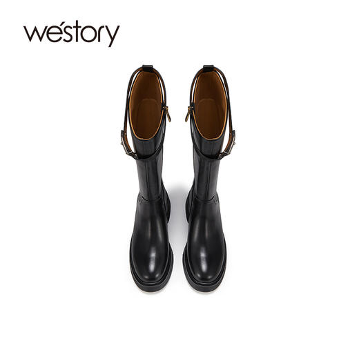 westory2023年新品法式复古时装靴方跟不过膝高筒长靴女W23DQ83221 商品图4
