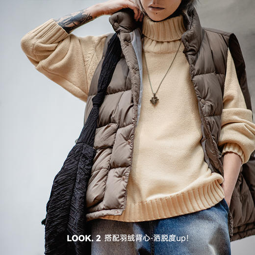 马登女装日系内搭秋冬宽松高领慵懒风收腰毛衣米白针织衫保暖上衣 商品图4