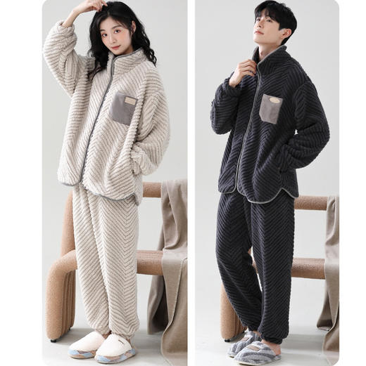 男女提花绒加厚保暖家居服 冬季情侣睡衣可外穿套装（3-1108） 商品图7