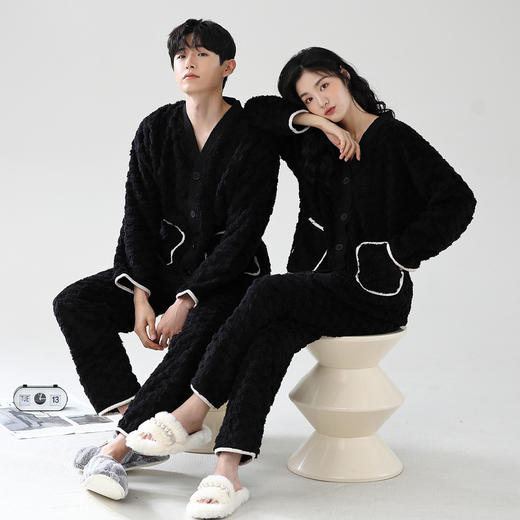 男女提花绒加厚保暖家居服 冬季情侣睡衣可外穿套装（3-1108） 商品图6