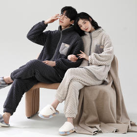 男女提花绒加厚保暖家居服 冬季情侣睡衣可外穿套装（3-1108）