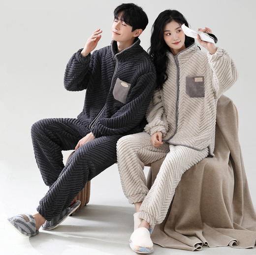男女提花绒加厚保暖家居服 冬季情侣睡衣可外穿套装（3-1108） 商品图4
