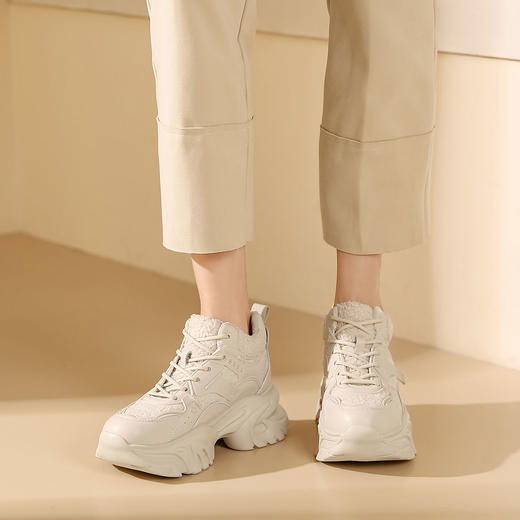 西村名物2023年冬季新款加绒厚底防滑保暖系带老爹鞋运动鞋X23DM46621 商品图6