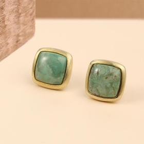 醍醐 思金拉措系列 藏式方型天然松石耳饰 气质耳钉 925银