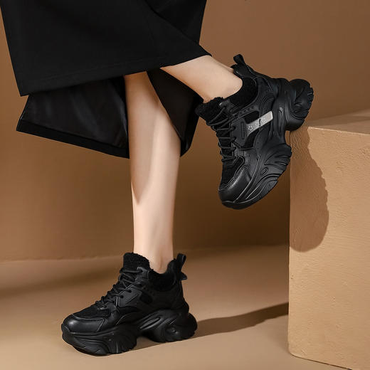 西村名物2023年冬季新款加绒厚底防滑保暖系带老爹鞋运动鞋X23DM46621 商品图1