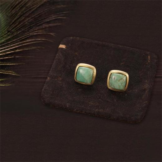 醍醐 思金拉措系列 藏式方型天然松石耳饰 气质耳钉 925银 商品图3