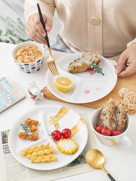 【特惠6折】千代源宝宝餐盘分格盘陶瓷家用三分隔盘杯子三格盘日本儿童餐具 商品图7