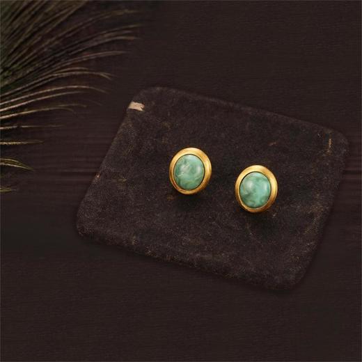 醍醐 思金拉措系列 藏式椭圆天然松石耳饰 气质耳钉 925银 商品图2