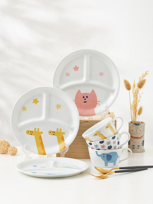 【特惠6折】千代源宝宝餐盘分格盘陶瓷家用三分隔盘杯子三格盘日本儿童餐具 商品图3