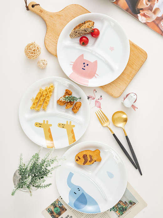 【特惠6折】千代源宝宝餐盘分格盘陶瓷家用三分隔盘杯子三格盘日本儿童餐具 商品图4