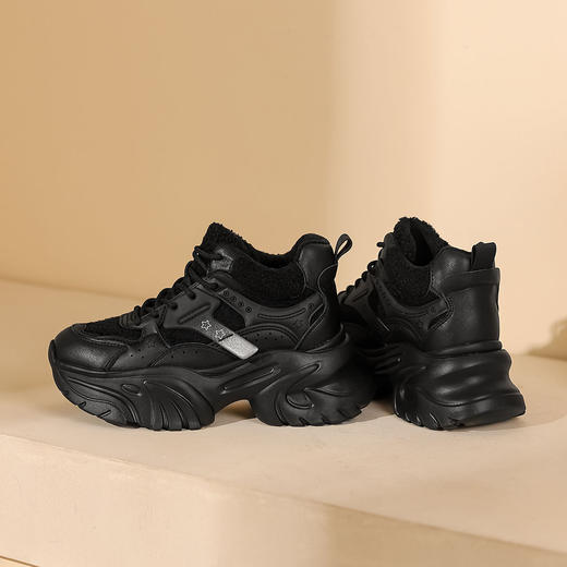 西村名物2023年冬季新款加绒厚底防滑保暖系带老爹鞋运动鞋X23DM46621 商品图4