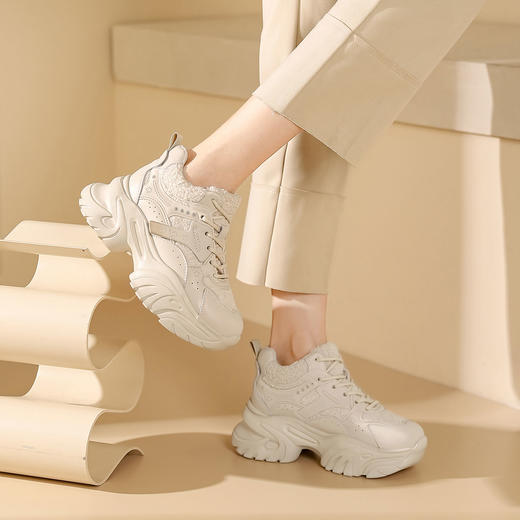 西村名物2023年冬季新款加绒厚底防滑保暖系带老爹鞋运动鞋X23DM46621 商品图7