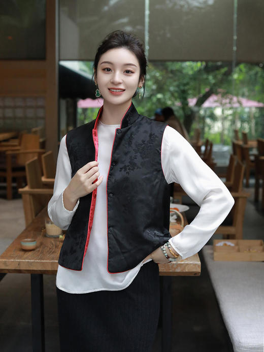 瑕疵|盛唐牡丹 |真丝提花立领马甲 (不夹棉） 商品图9