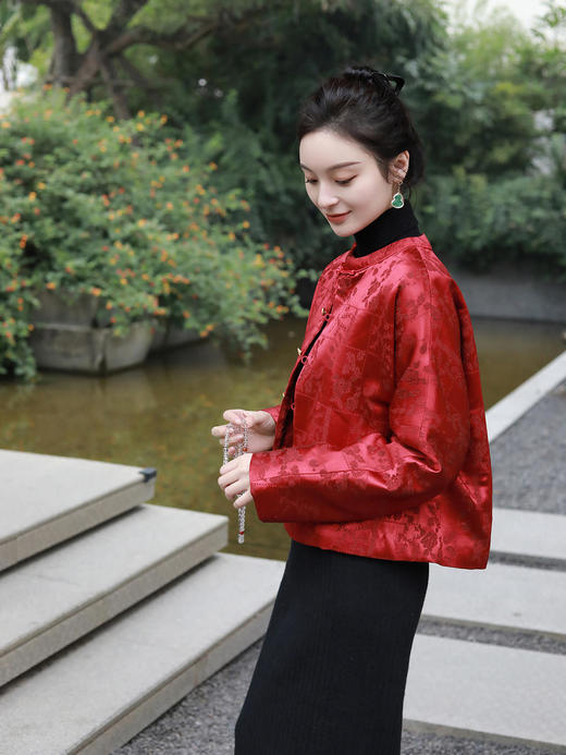 瑕疵|盛唐牡丹|冠乐绉圆领夹棉女外套[特价品] 商品图1