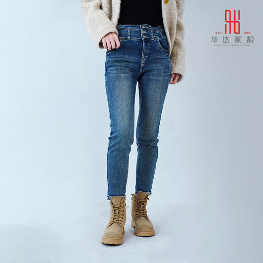 女装2022秋冬新品牛仔中腰小脚长裤 2204-82186358▲ 商品图0