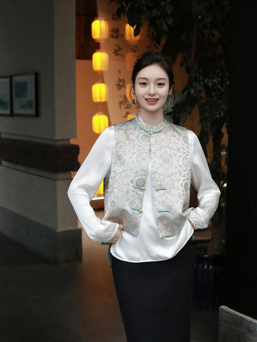 盛唐牡丹 |鹤鹿同春宋锦马甲 商品图0