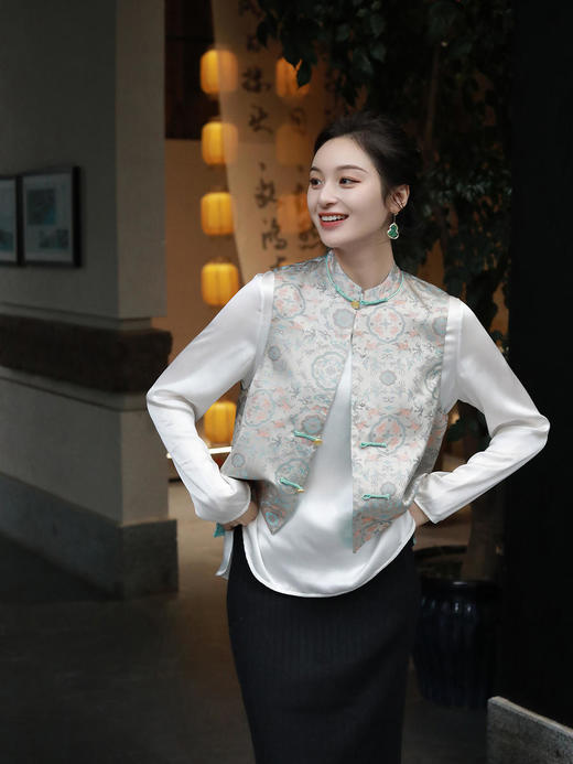 盛唐牡丹 |鹤鹿同春宋锦马甲 商品图2