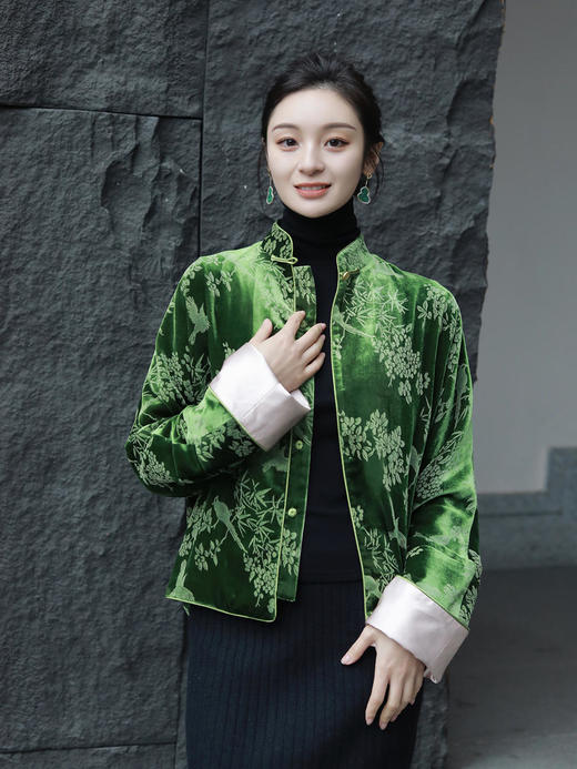 瑕疵|盛唐牡丹|喜上眉梢丝绒外套 商品图1