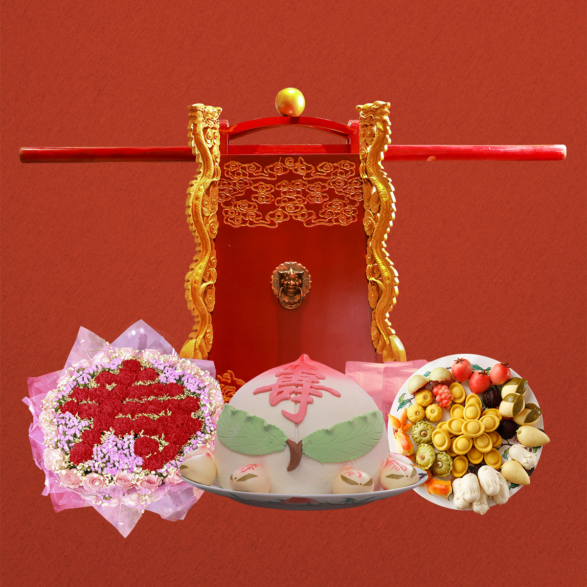 御茶膳房【天下一桃大礼担】老人生日祝寿庆寿寿桃传统手工艺寿礼