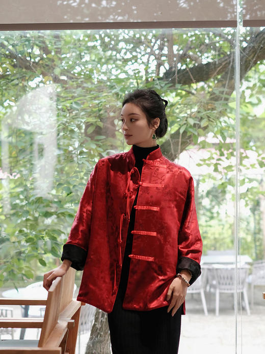 瑕疵|盛唐牡丹 |冠乐绉流苏款外套正反两穿-夹棉[特价品](特殊商品不退不换) 商品图1