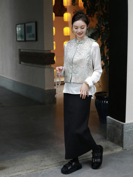 盛唐牡丹 |鹤鹿同春宋锦马甲 商品图7