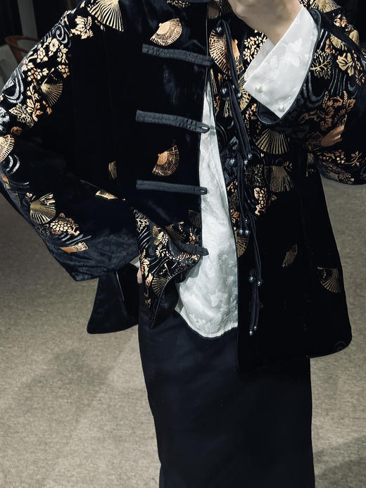 盛唐牡丹 |黑丝绒烫金对襟外套(不夹棉） 商品图2