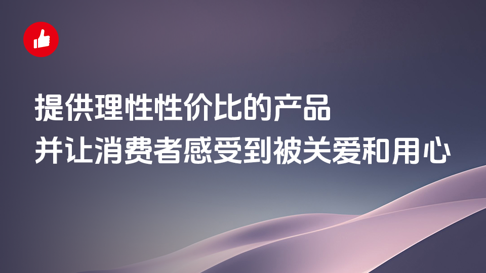 提供理性性价比的产品，并让消费者感受到被关爱和用心