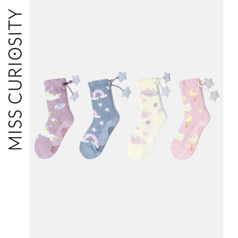 好奇蜜斯【3双49】可爱地板袜加厚成人珊瑚绒袜子女睡眠袜子加绒保暖毛巾袜女生闺蜜礼物暖脚神器-星河奇遇