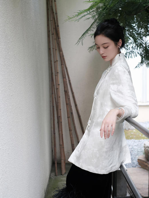 瑕疵|盛唐牡丹 |小立领盘扣新中式提花西装 商品图6