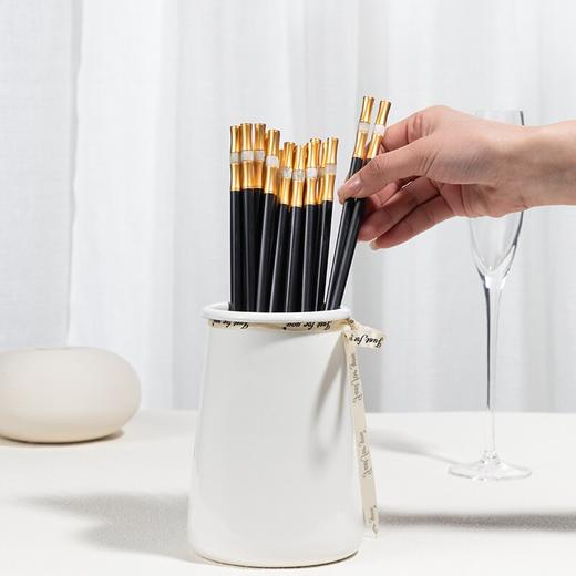 客满多金镶汉白玉合金筷10双装（雅黑）Q4944如意云浮雕银丝金10对装合金筷 商品图7