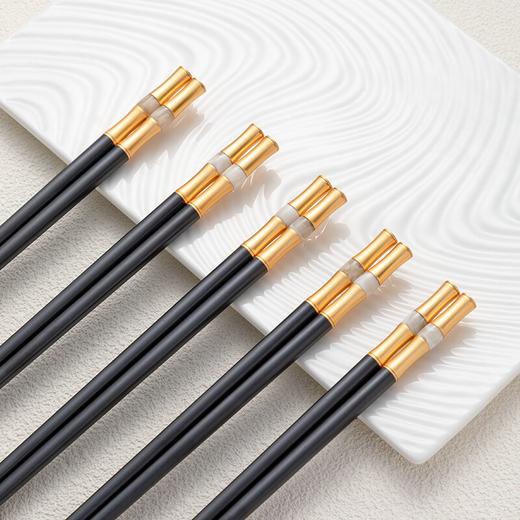 客满多金镶汉白玉合金筷10双装（雅黑）Q4944如意云浮雕银丝金10对装合金筷 商品图5