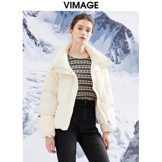VIMAGE纬漫纪VIMAGE纬漫纪加厚保暖立领简约茧型显瘦 中长款百搭羽绒服冬新款VD2311203 商品图3
