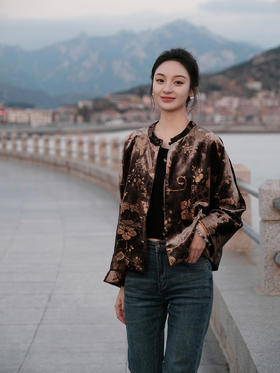 盛唐牡丹 |真丝丝绒烫银外套(夹棉）